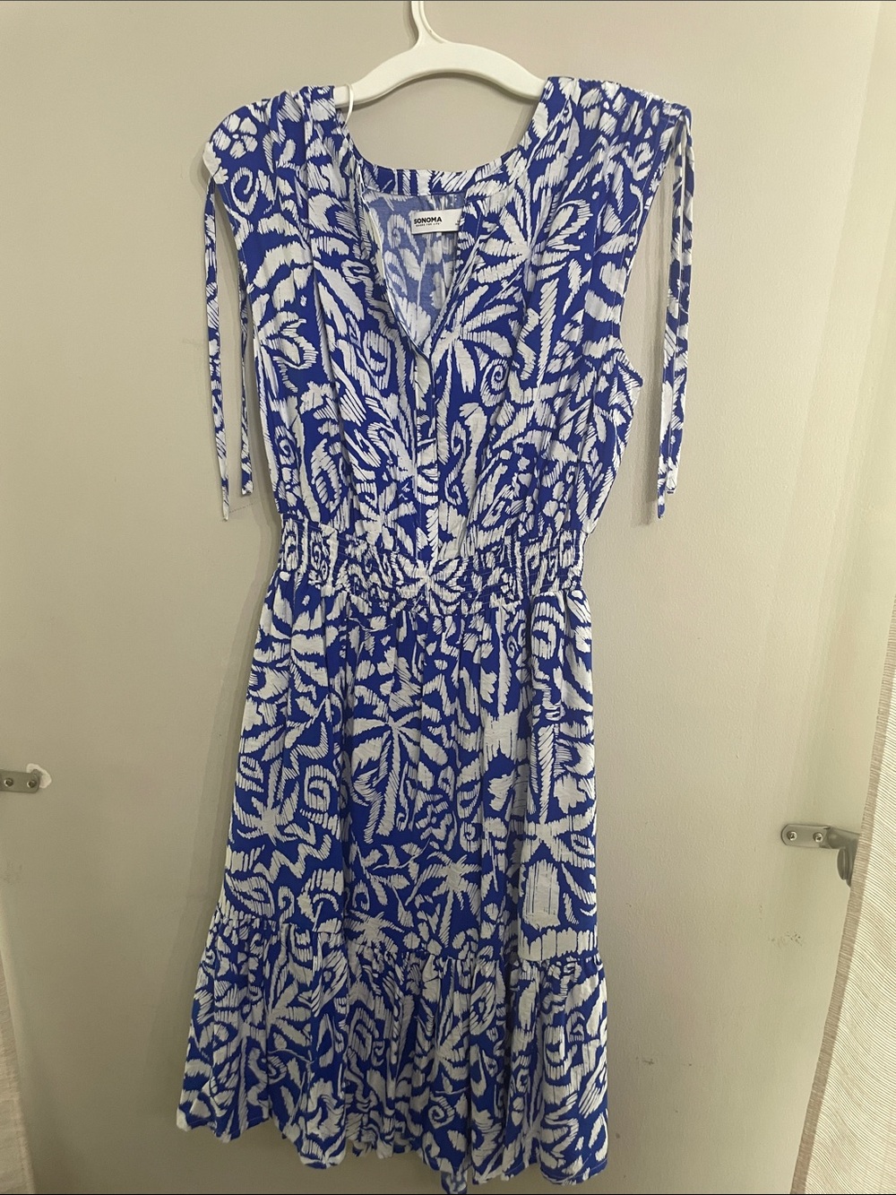 Dorothy Perkins Blue and White Printed Tie-Shoulder Midi Dress